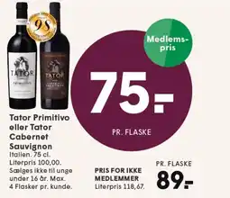 SPAR Tator Primitivo eller Tator Cabernet Sauvignon tilbud