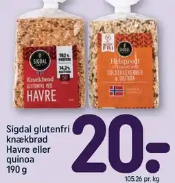 REMA 1000 Sigdal glutenfri knækbrød Havre eller quinoa tilbud