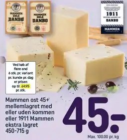 REMA 1000 Mammen ost 45+ mellemlagret med eller uden kommen eller 1911 Mammen ekstra lagret tilbud