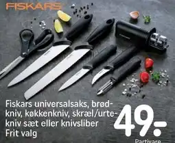 REMA 1000 Fiskars universalsaks, brødkniv, køkkenkniv, skræl/urteknivsæt eller knivsliber Frit valg tilbud