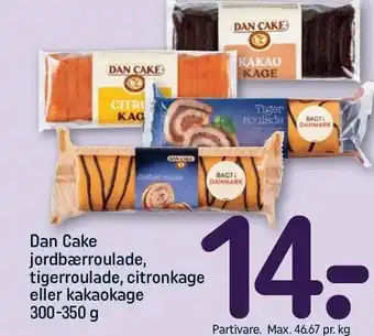 REMA 1000 Dan Cake jordbærroulade, tigerroulade, citronkage eller kakaokage tilbud