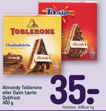 REMA 1000 Almondy Toblerone eller Daim tærte Dybfrost 400 g tilbud