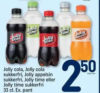 REMA 1000 Jolly cola, Jolly cola sukkerfri, Jolly appelsin sukkerfri, Jolly time eller Jolly time sukkerfri tilbud