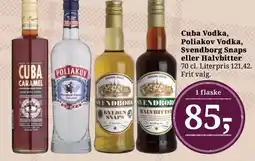 Dagli'Brugsen Cuba Vodka, Poliakov Vodka, Svendborg Snaps eller Halvbitter tilbud