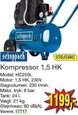 Harald Nyborg SCHEPPACH Kompressor 1,5 HK tilbud