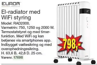 Harald Nyborg El-radiator med WiFi styring tilbud