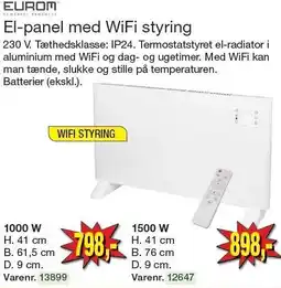 Harald Nyborg El-panel med WiFi styring 1000 W eller 1500 W tilbud