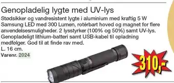 Harald Nyborg Genopladelig lygte med UV-lys tilbud