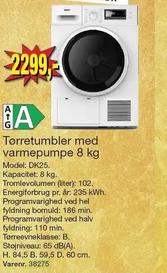 Harald Nyborg Tørretumbler med varmepumpe 8 kg tilbud