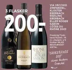 MENY VIA VECCHIO ZINFANDEL, KLOSTER EBERBACH RIESLING EBERBACH ELLER ROGER SABON CÔTES DU RHÔNE 2023 tilbud