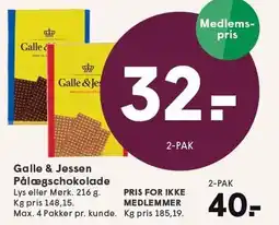 SPAR Galle & Jessen Pålægschokolade 216 g tilbud