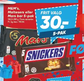 Bilka M&M's, Maltesers eller Mars bar 5-pak tilbud