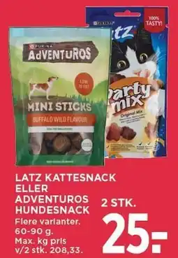 MENY LATZ KATTESNACK ELLER ADVENTUROS HUNDESNACK tilbud