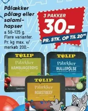 Bilka Pålækker pålæg eller salamihapser - 3 pakker tilbud