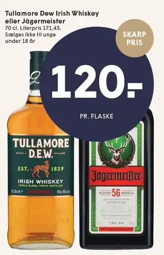 SPAR Tullamore Dew Irish Whiskey eller Jägermeister 70 cl tilbud