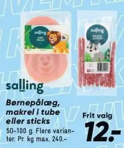 Bilka Salling Børnepålæg, makrel i tube eller sticks tilbud