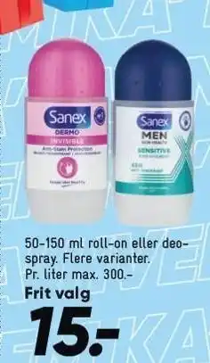 Bilka Sanex deo stick, deospray eller roll-on 50-160 ml tilbud