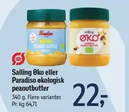 Føtex Salling Øko eller Paradiso økologisk peanutbutter tilbud