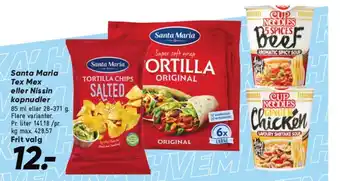 Bilka SANTA MARIA Tex Mex eller Nissin kopnudler tilbud