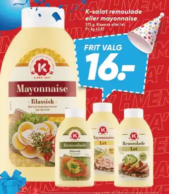 Bilka K-salat remoulade eller mayonnaiseMayonnaise tilbud