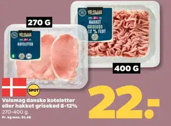 Netto Velsmag danske koteletter eller hakket grisekød 8-12%. tilbud