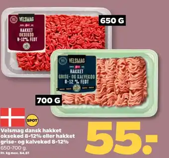 Netto Velsmag dansk hakket oksekød 8-12% eller hakket grise- og kalvekød 8-12% . tilbud