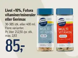 Føtex Livol +10%, Futura vitaminer/mineraler eller Gerimax tilbud