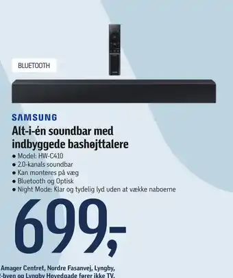 Føtex Alt-i-én soundbar med indbyggede bashøjttalere tilbud