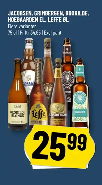 Løvbjerg JACOBSEN, GRIMBERGEN, BROKILDE, HOEGAARDEN EL. LEFFE ØL tilbud