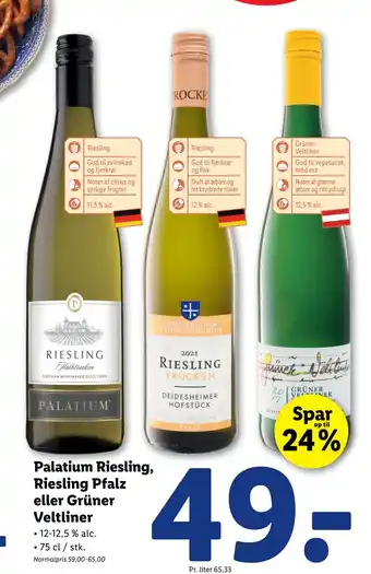 Lidl Palatium Riesling, Riesling Pfalz eller Grüner Veltliner tilbud