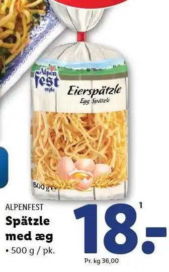 Lidl ALPENFEST Spätzle med æg tilbud