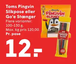 SPAR Toms Pingvin Slikpose eller Go’e Stænger tilbud