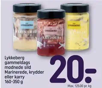 REMA 1000 Lykkeberg gammeldags modnede sild Marinerede, krydder eller karry 160-350 g tilbud