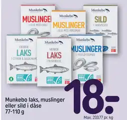 REMA 1000 Munkebo laks, muslinger eller sild i dåse 77-110 g tilbud