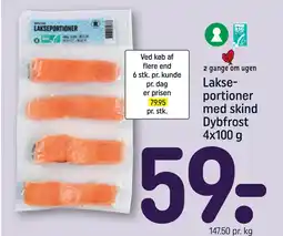 REMA 1000 Lakseportioner med skind Dybfrost 4x100 g tilbud