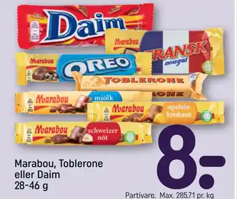 REMA 1000 Marabou, Toblerone eller Daim 28-46 g tilbud