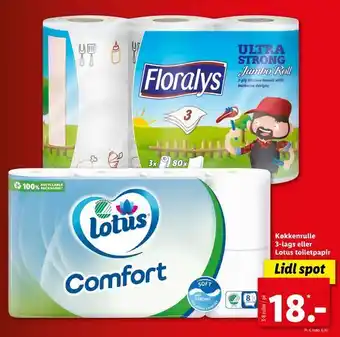 Let-Køb Køkkenrulle 3-lags eller Lotus toiletpapir tilbud