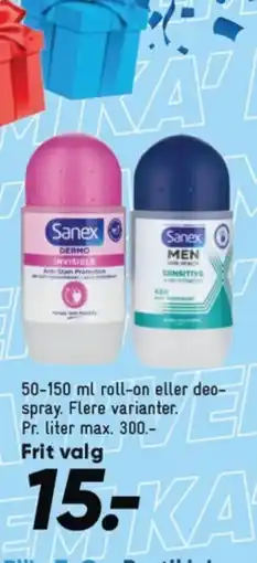 Bilka SANEX roll-on eller deo- spray tilbud