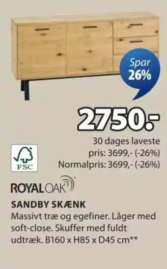 JYSK ROYAL OAK SANDBY SKÆNK tilbud