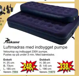 Harald Nyborg Luftmadras med indbygget pumpe. Velourtop og indbygget 230V pumpe tilbud