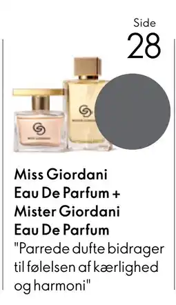 Oriflame Miss Giordani Eau De Parfum + Mister Giordani Eau De Parfum "Parrede dufte bidrager til følelsen af kærlighed og harmoni" tilbud