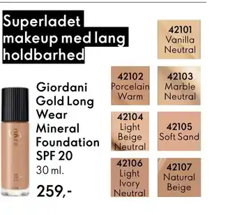 Oriflame Giordani gold long wear mineral foundation SPF 20 tilbud