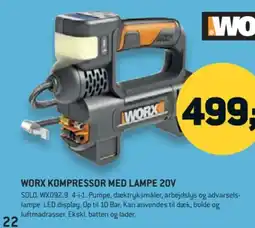 XL-BYG WORX Kompressor med lampe 20V tilbud