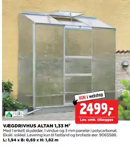 jem & fix VÆGDRIVHUS ALTAN 1,33 M² tilbud