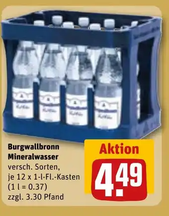 REWE Burgwallbronn Mineralwasser versch. Sorten, tilbud