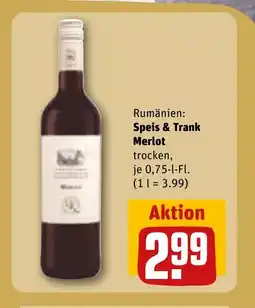 REWE Rumänien: Speis & Trank Merlot trocken, tilbud