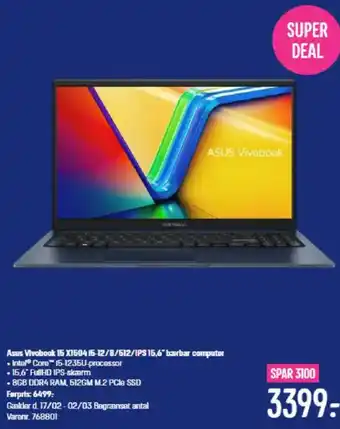 Elgiganten Asus Vivobook 15 X150415-12/8/512/1PS 15,6" bærbar computer tilbud