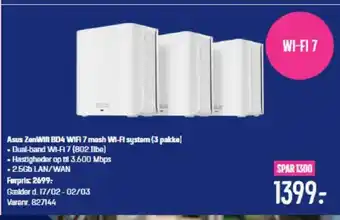 Elgiganten Asus ZenWifi BD4 WIA 7 mesh WI-FI system (3 pakke) tilbud