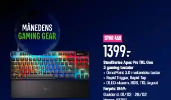 Elgiganten SteelSeries Apex Pro TKL Gon 3 gaming-tastatur tilbud