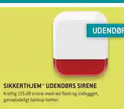 XL-BYG SIKKERTHJEM™ UDENDØRS SIRENE Kraftig 115 dB sirene med rød flash og indbygget, genopladeligt backup-batteri. tilbud